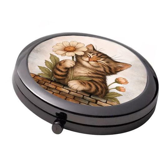 Daisy Cat Compact Mirror - Smoke Black Double Mirror, 7cm