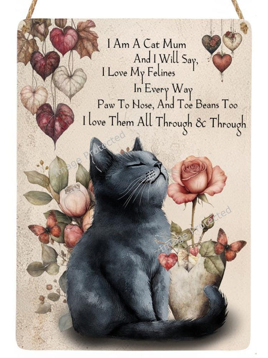 Handmade Cat Mum Poem Hanging Metal Sign