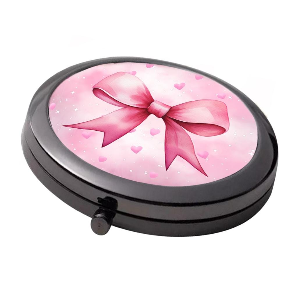 Smoke Black Bow Compact Mirror - Large Double Mirror - 7cm