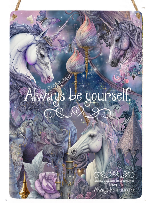 Unicorn Metal Sign: Motivational Quote Hanging Decor