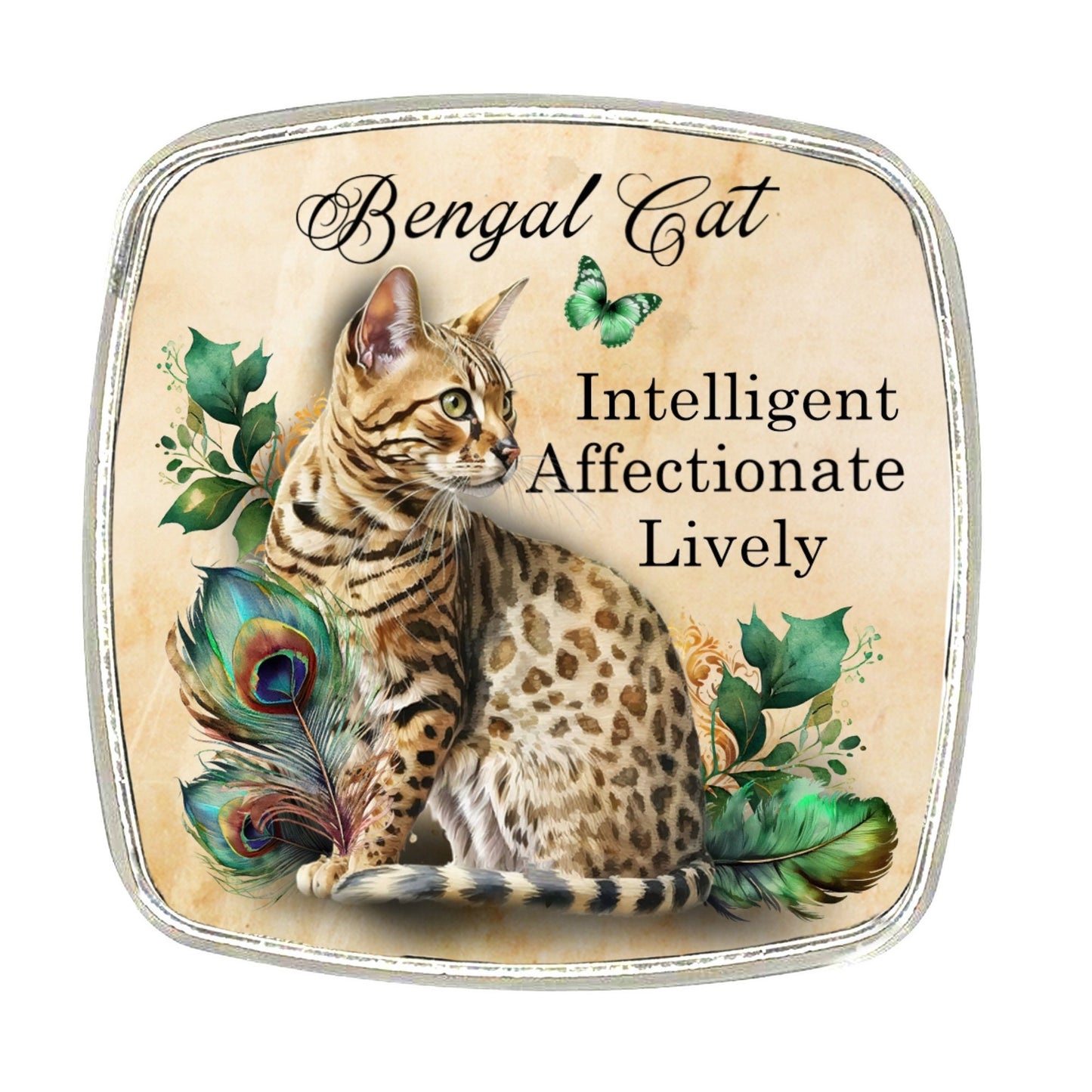 Bengal Cat Magnet: Chrome Finish, Large Metal Magnet