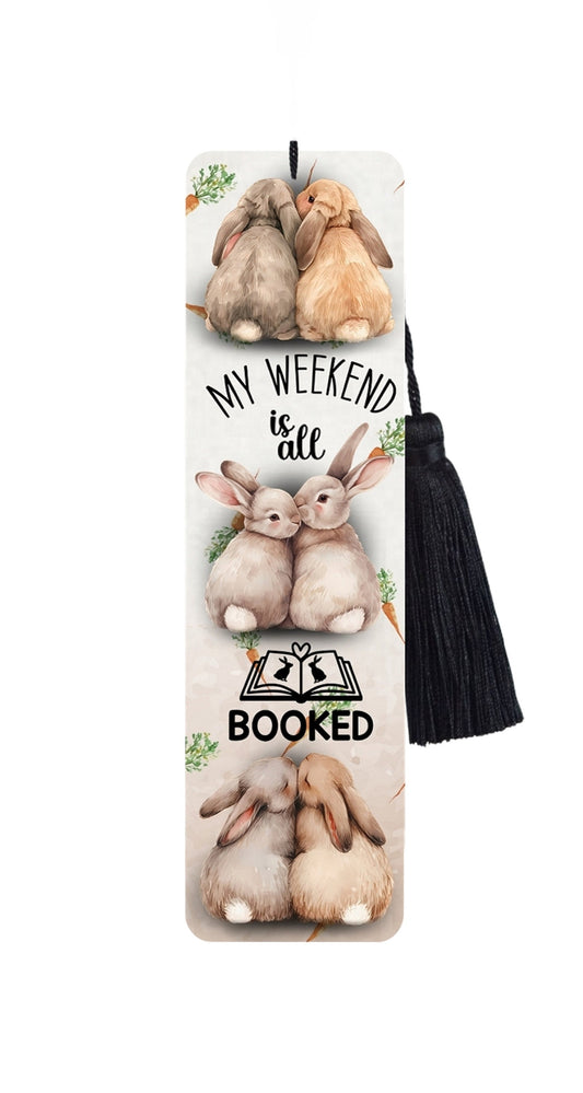 Large Metal Bookmark With Tassel - Bunny Rabbits - Rabbit Bookmark - My Weekend Is Fully Booked