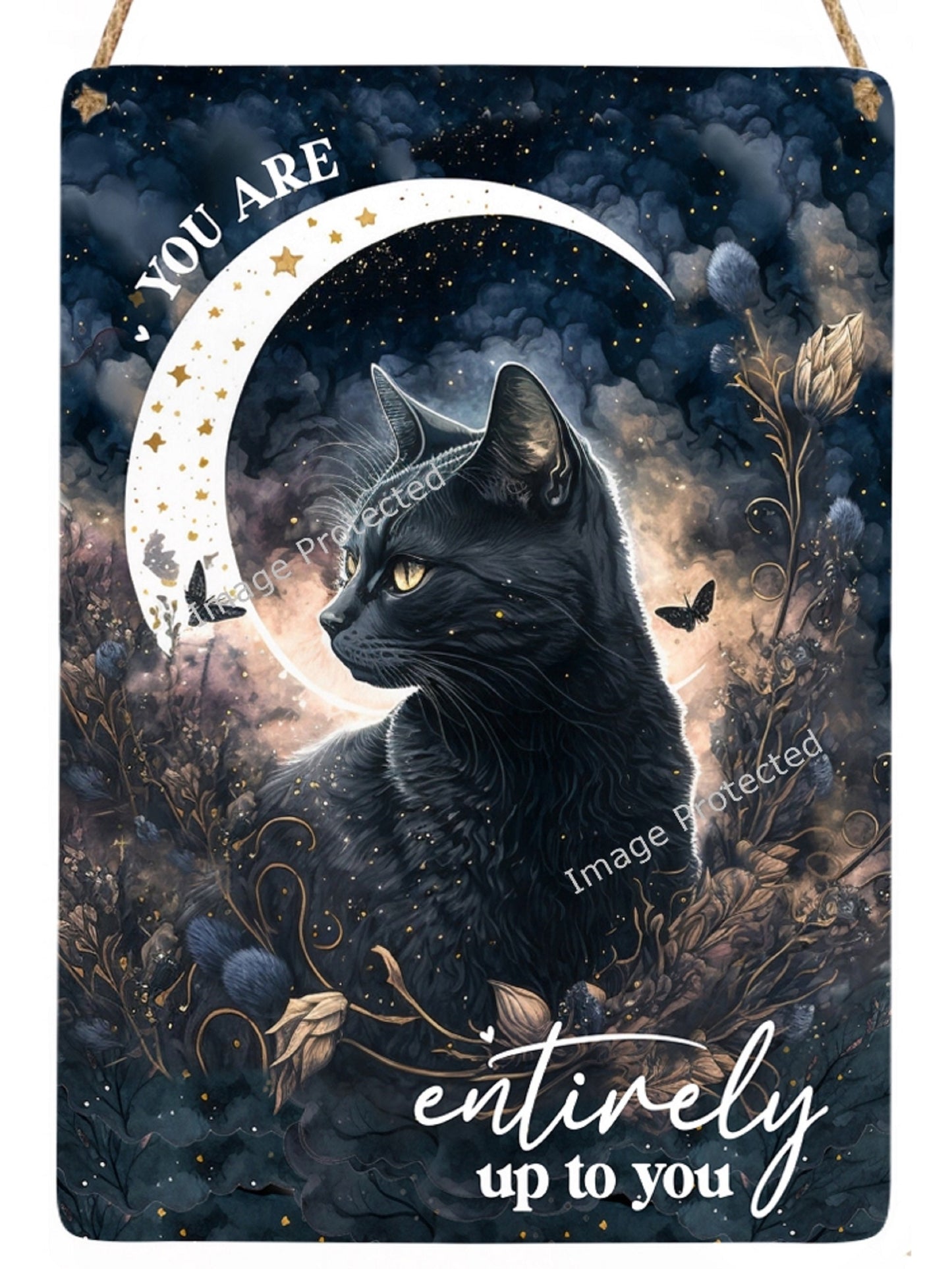 Black Cat Metal Sign: Motivational Quote Hanging Decor