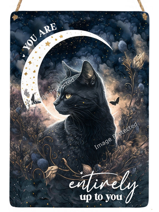 Black Cat Metal Sign: Motivational Quote Hanging Decor