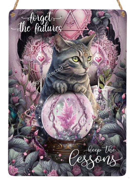 Tabby Cat Art Sign: Motivational Quote Hanging Metal Decor