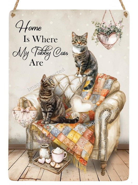 Handmade Tabby Cat Metal Sign: Shabby Chic Cottage Decor