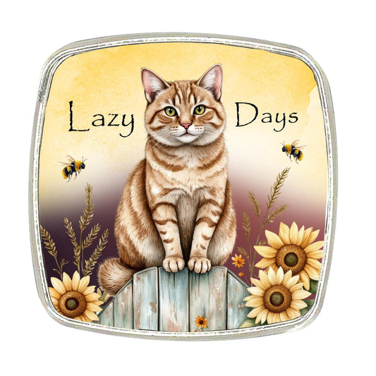 Ginger Cat Magnet: Chrome Finish, Lazy Days Design