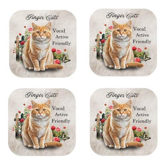 Ginger Cat Coasters - Set of 4 Cork-Backed Coasters