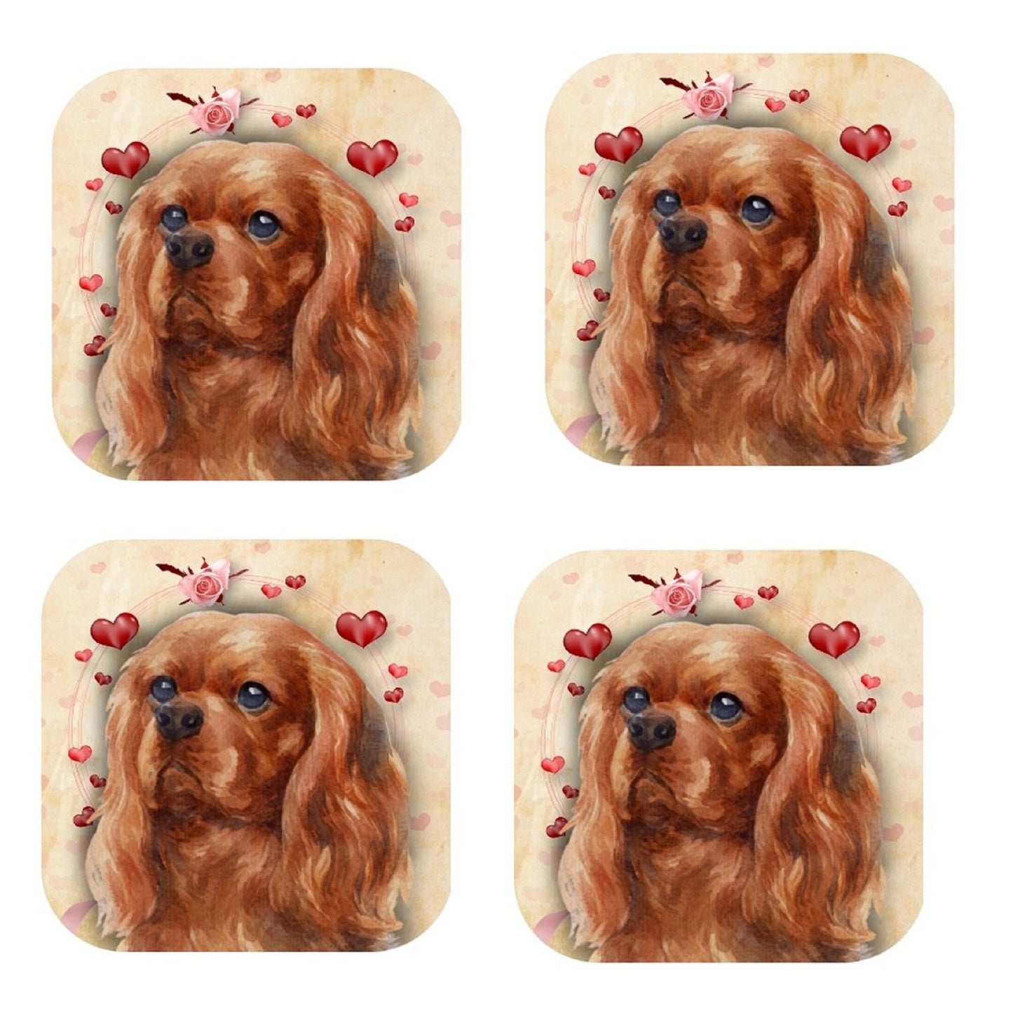 Cavalier King Charles Spaniel Coasters: Handmade Cork-Backed Set of 4
