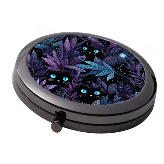 Blue Eyes Cat Compact Mirror - Smoke Black Double Mirror, 7cm