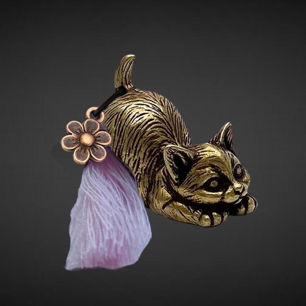 Brass Lucky Cat Charm with Tassel - Includes Bag & Card
