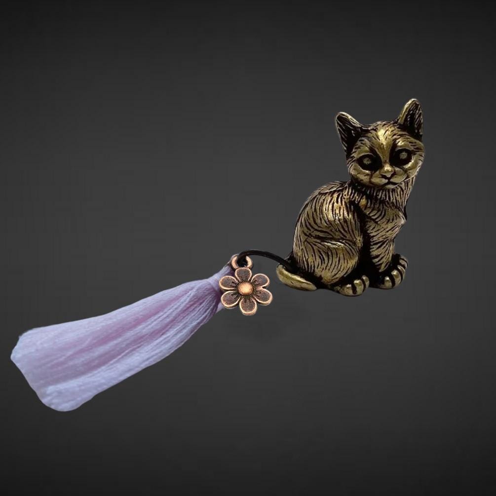Brass Lucky Cat Charm - Rocky - With Tassel & Bag