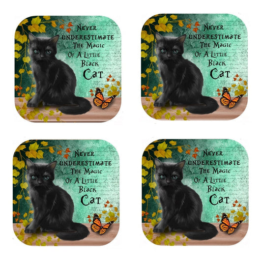 Black Cat Coasters: Cork Backed, Set of 4