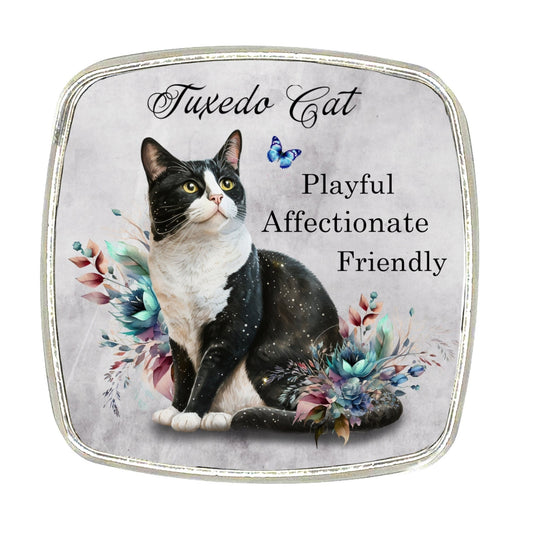 Tuxedo Cat Magnet: Chrome Finish, Large Breed Magnet