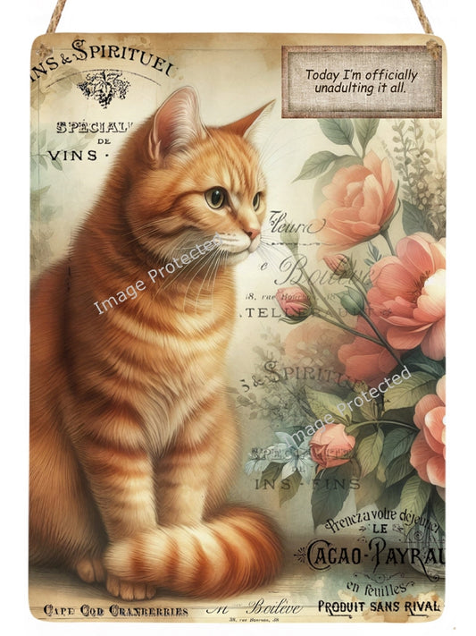 Cat Metal Sign - Funny - Ginger Cat & Quote
