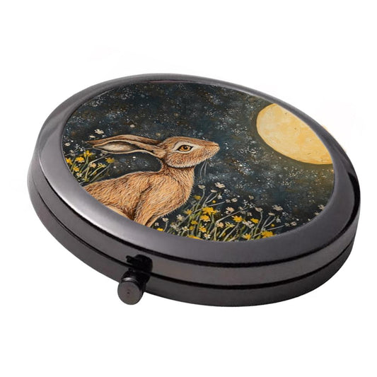 Moongazing Hare Compact Mirror: Smoke Black Finish, Double Mirror