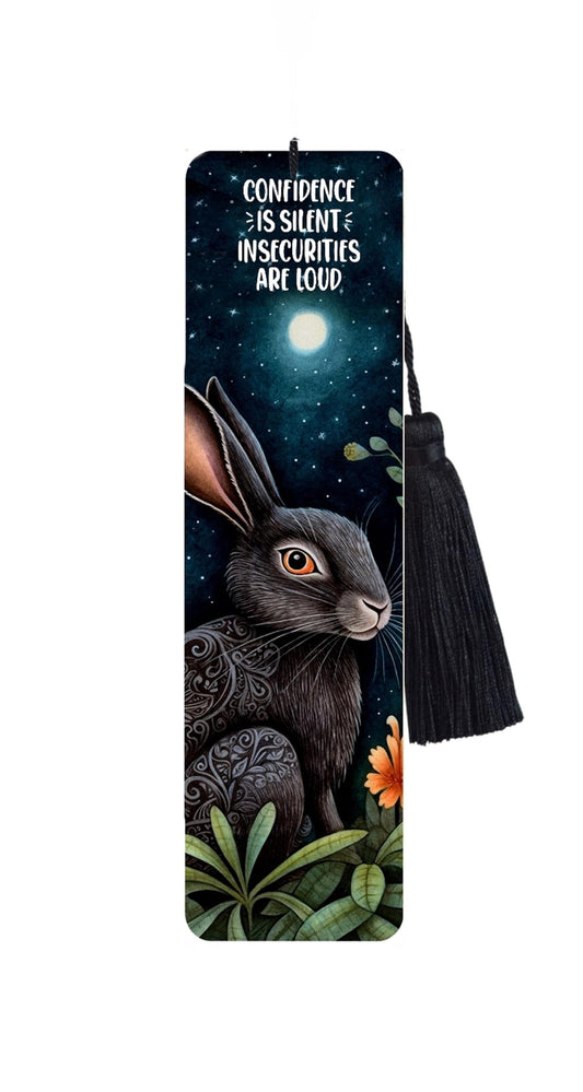 Large Metal Bookmark With Tassel - Hare Bookmark - Confidence is silent, insecurities are loud