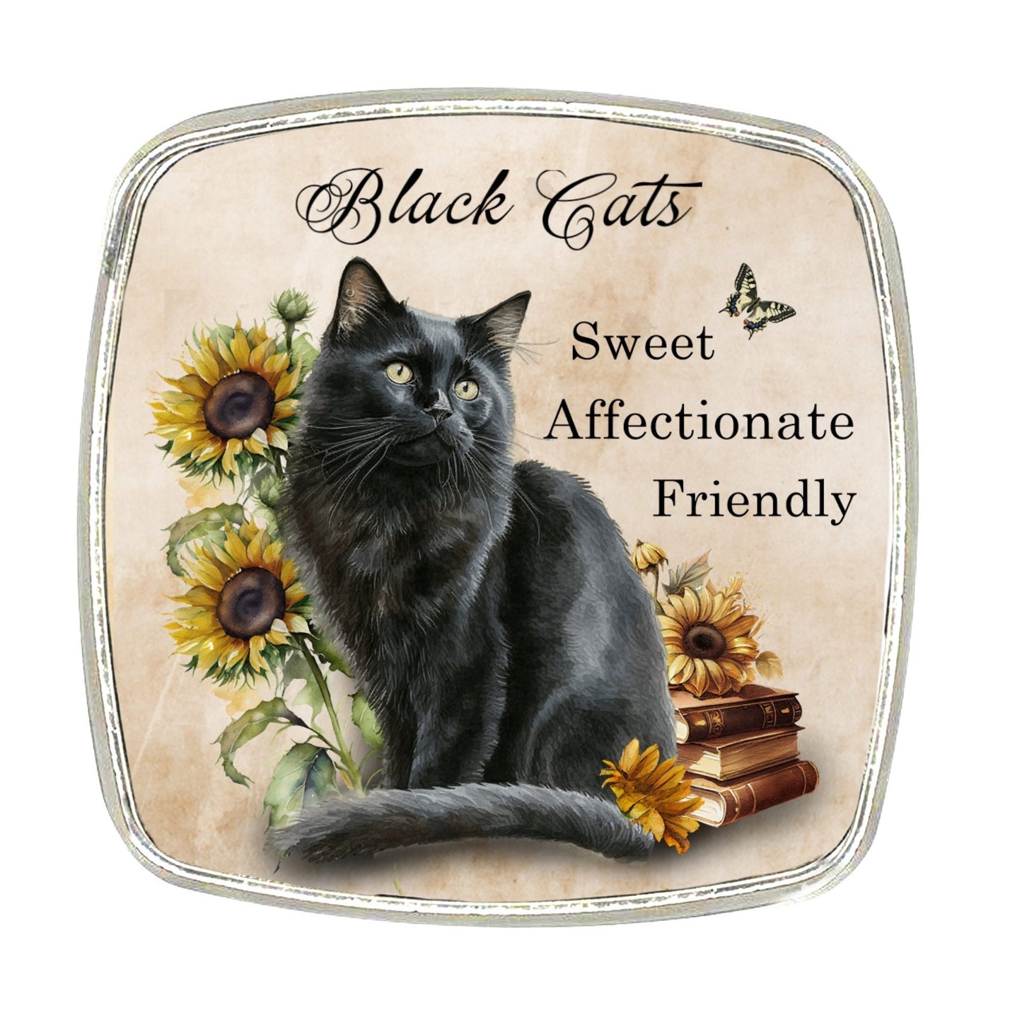 Black Cat Magnet: Chrome Finish, Large Size (6cm)