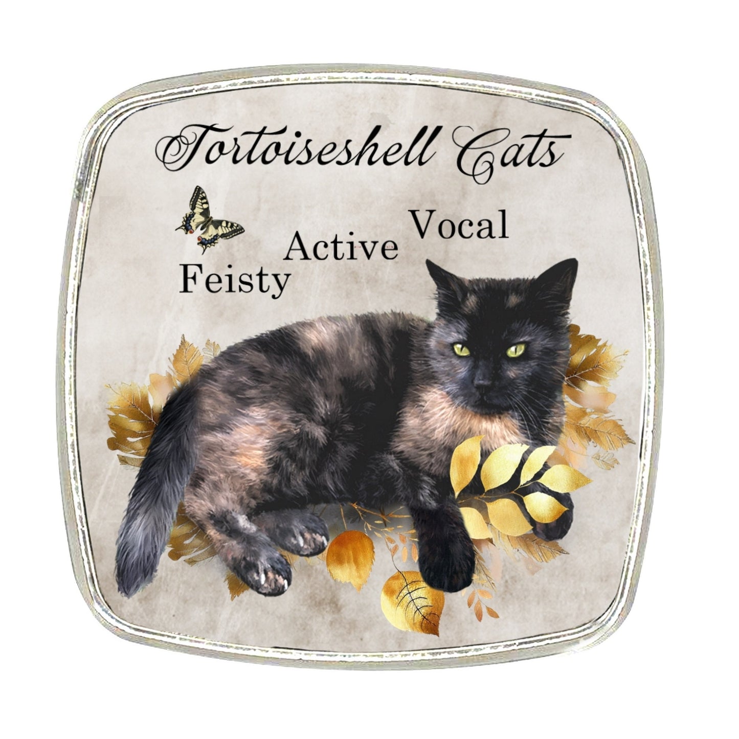 Tortoiseshell Cat Magnet: Chrome Finish, Large Size
