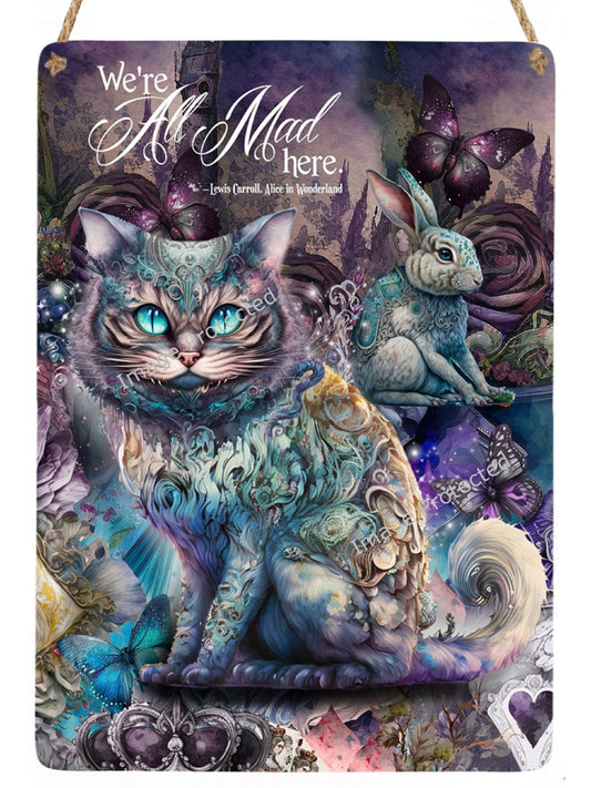 Handmade Cheshire Cat Metal Sign: Whimsical Alice in Wonderland Art