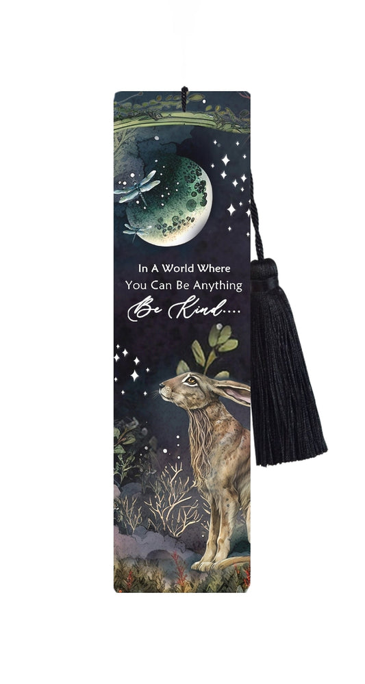 Large Metal Bookmark With Tassel - Mystic Hare & Moon - Be Kind Quote