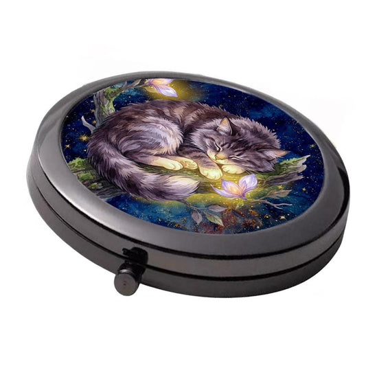Sleeping Cat in Whistful Trees Compact Mirror – Double Mirror (7cm)