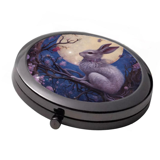 Hare Compact Mirror: Smoke Black Finish, Double Mirror (7cm)