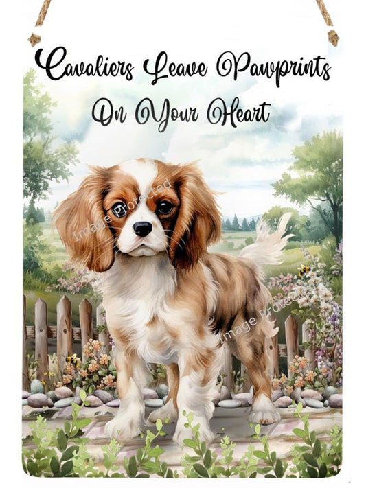 Cavalier King Charles Spaniel Metal Sign: Dog Paw Prints