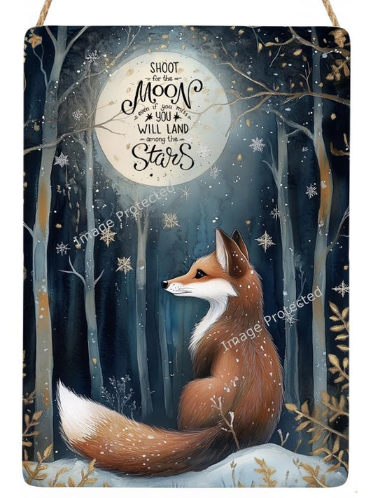 Hanging Metal Sign - Little Fox - Shoot For The Moon...Land Among The Stars