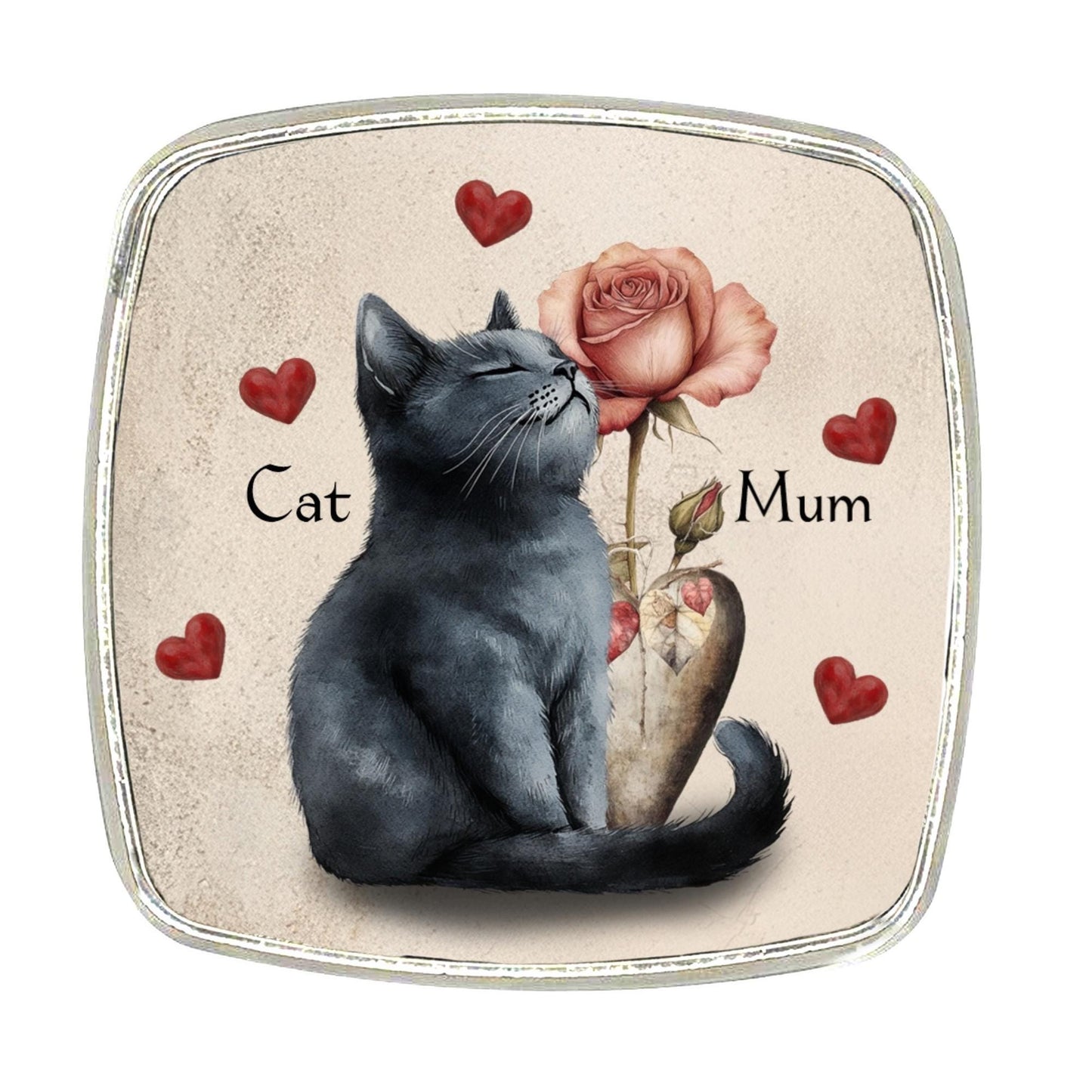 Cat Mum Magnet - Chrome Finish Metal Magnet (6cm)