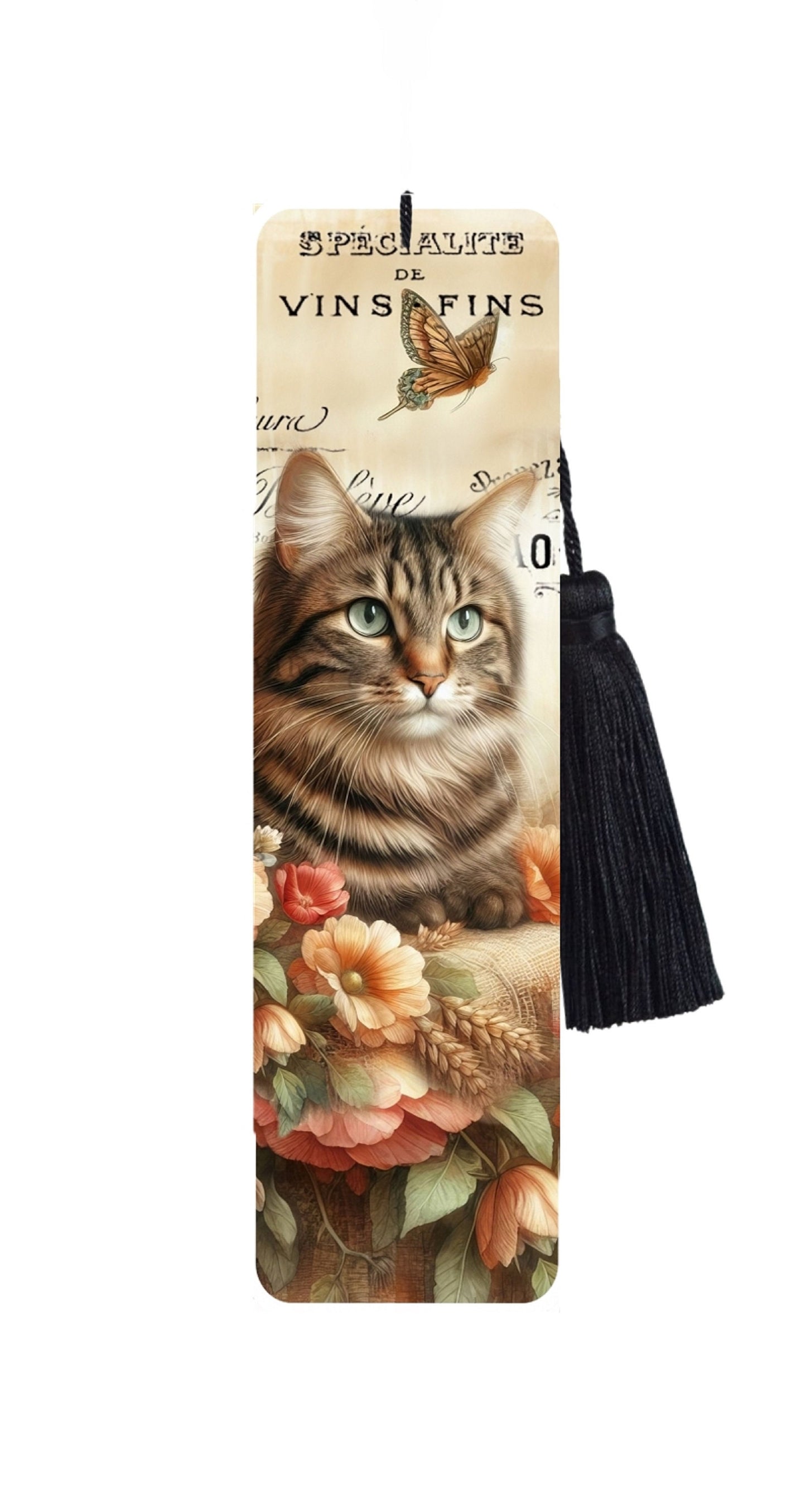 Large Metal Bookmark With Tassel - Vintage Cats - Vintage Brown Tabby Cat