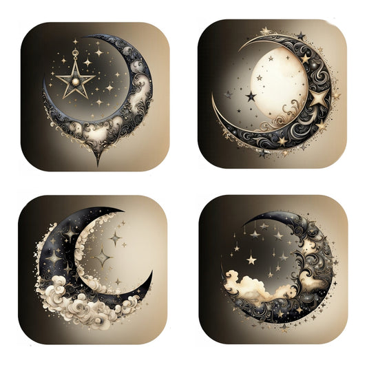 Moon Coasters - Set of 4 Ivory & Black Celestial Cork Coasters