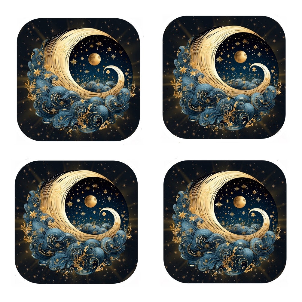 Starry Night Moon Coasters - Set of 4 Handmade Cork Coasters