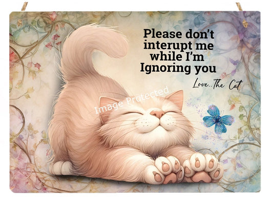 Whimsical Cat Metal Sign: Funny Motivational Quote Hanging Decor