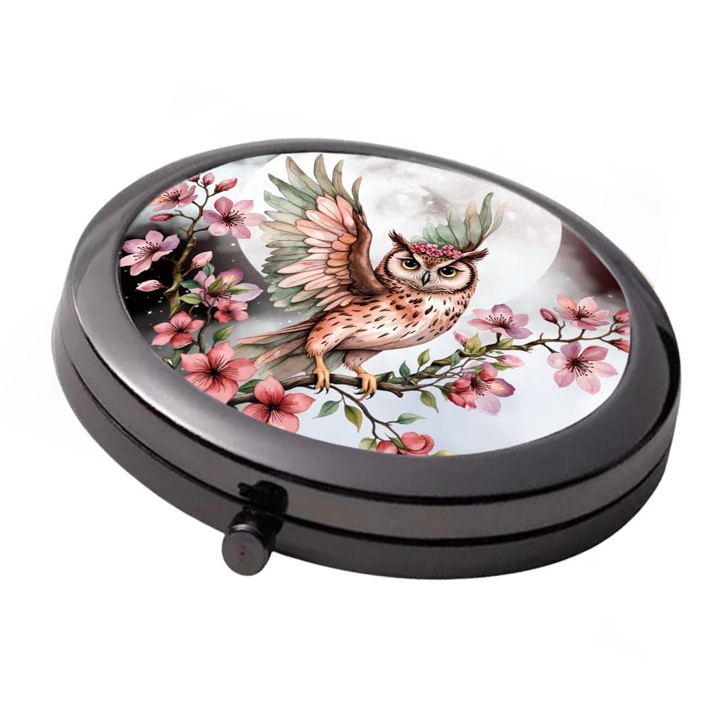 Elven Owl Compact Mirror - Smoke Black Double Mirror
