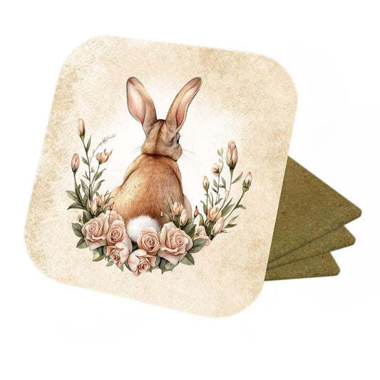 Set Of 4 - Rabbit Coasters - Cork Backed Coasters - Bunny Butts