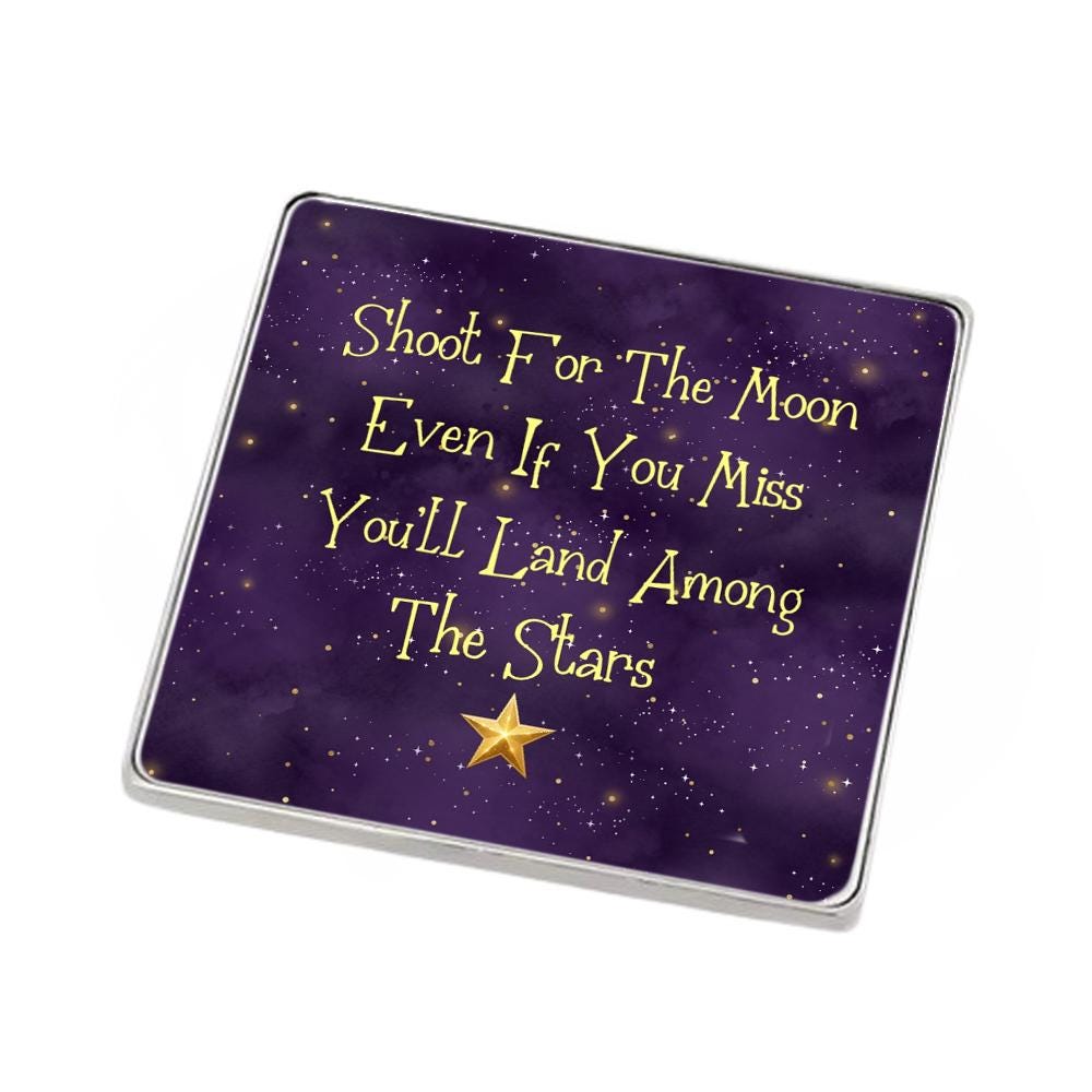 4 Piece Gift Set - Mirror, Magnet, Keyring & Pin Badge - Purple and Gold Moon, Stars