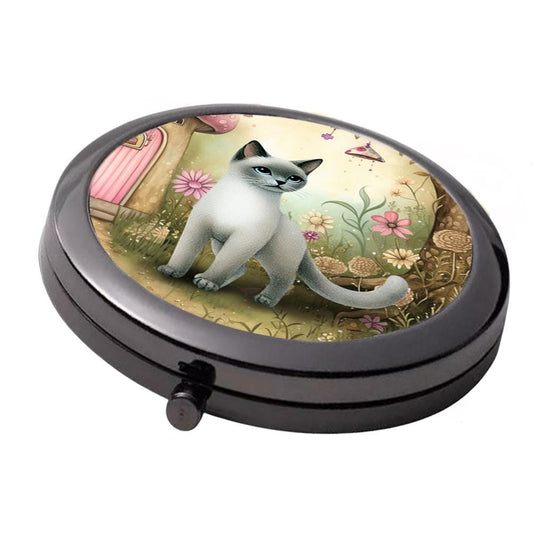 Whimsical Cat Compact Mirror - Smoke Black Double Mirror