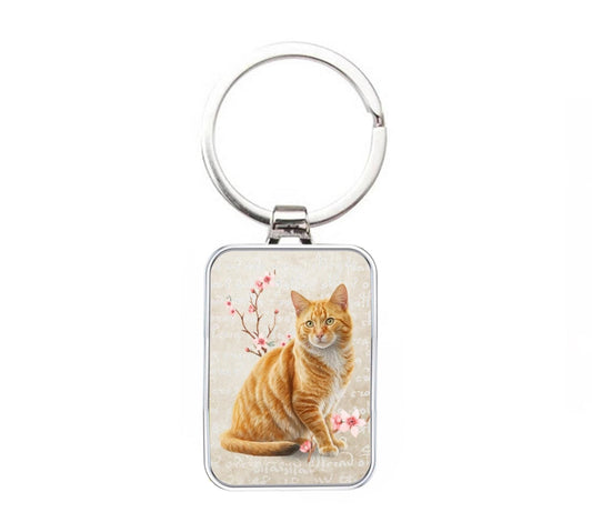 Silver Metal Keyring - Ginger Cat
