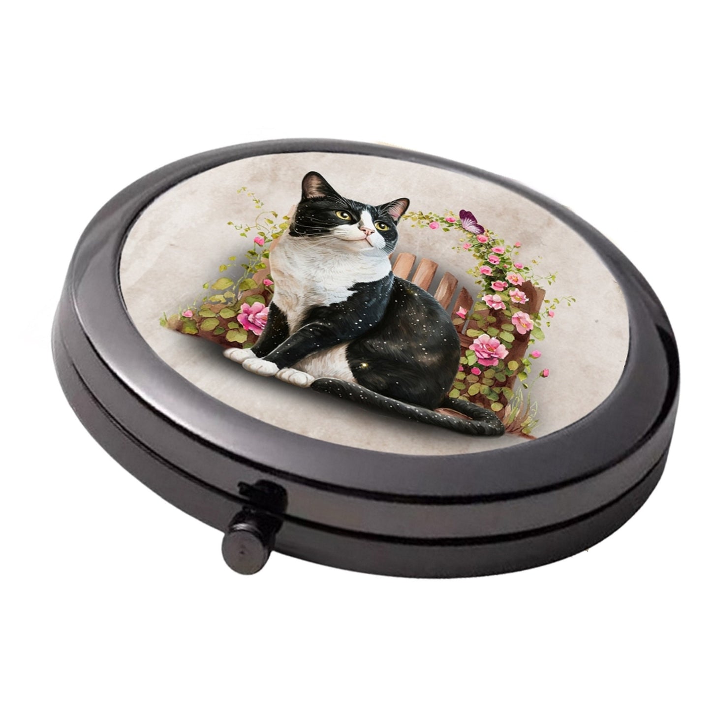 Black & White Cat - Smoke Black - Large Double Compact Mirror