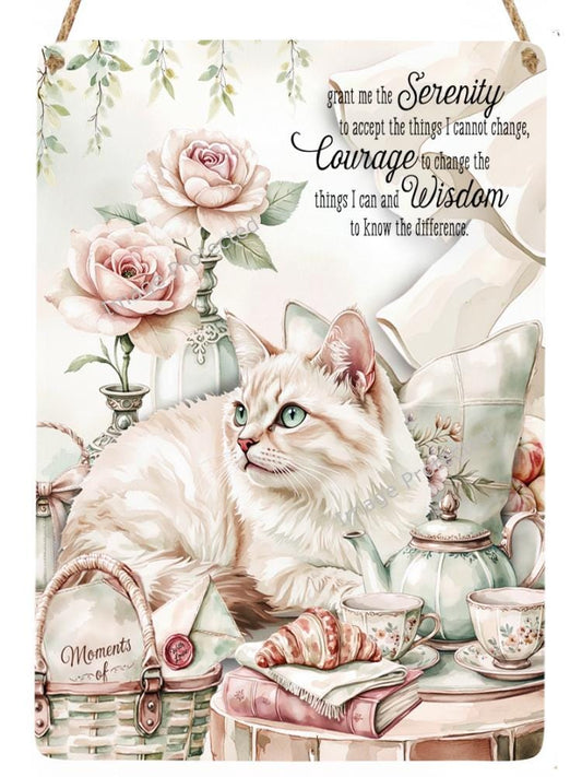 Cat Sign - Hanging Metal Sign - Serenity Quote