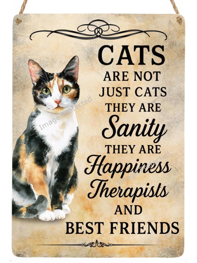 Handmade Calico Cat Metal Wall Sign, Home Decor