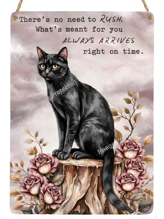 Black Cat Metal Sign: Inspirational Home Decor (20cm x 15cm)