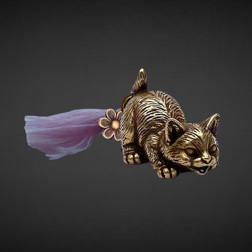 Brass Lucky Cat Charm with Tassel - Includes Bag & Card