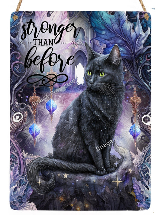 Handmade Black Cat Metal Sign: Motivational Art (20cm x 15cm)