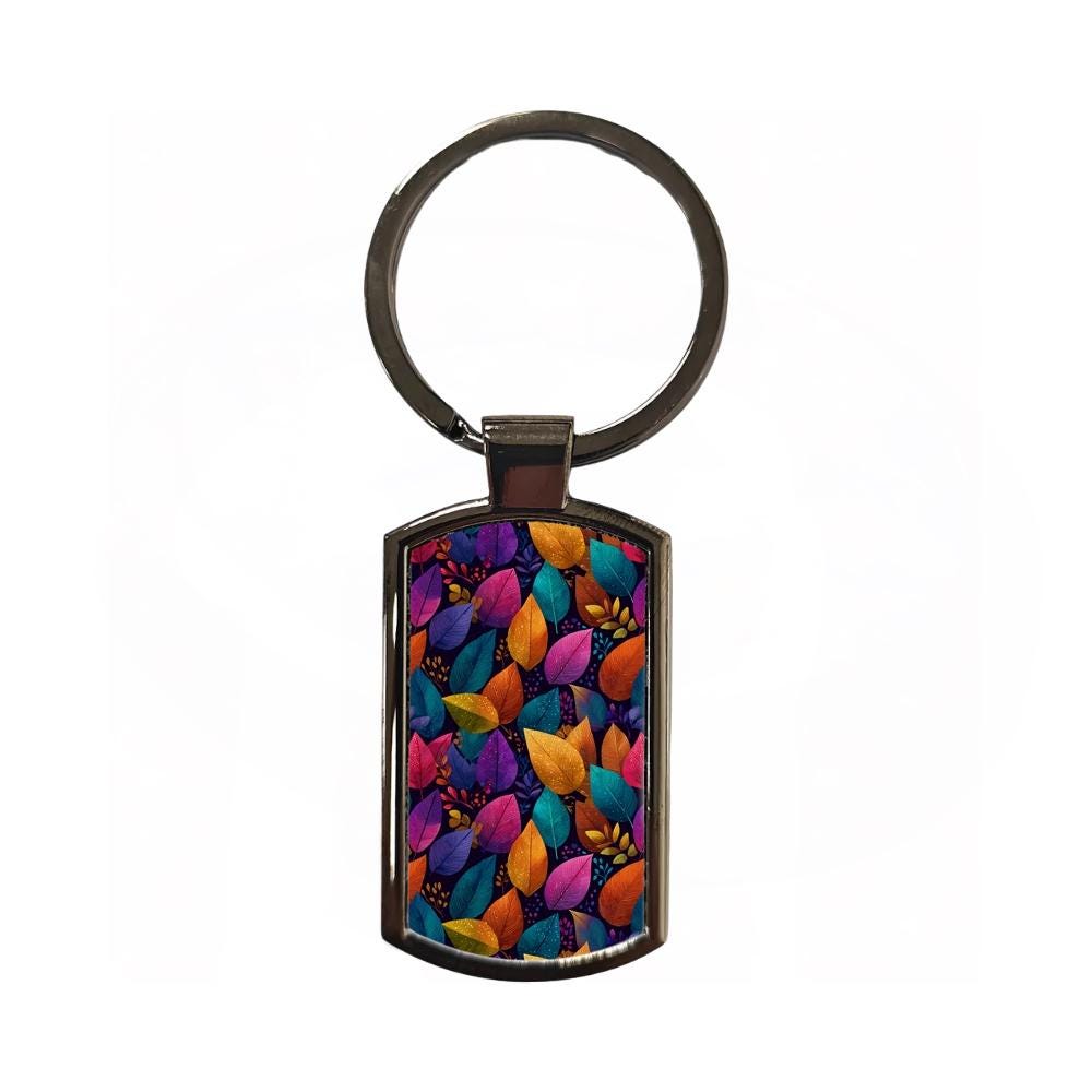 4 Piece Gift Set - Mirror, Magnet, Keyring & Pin Badge - Colourful Leaves