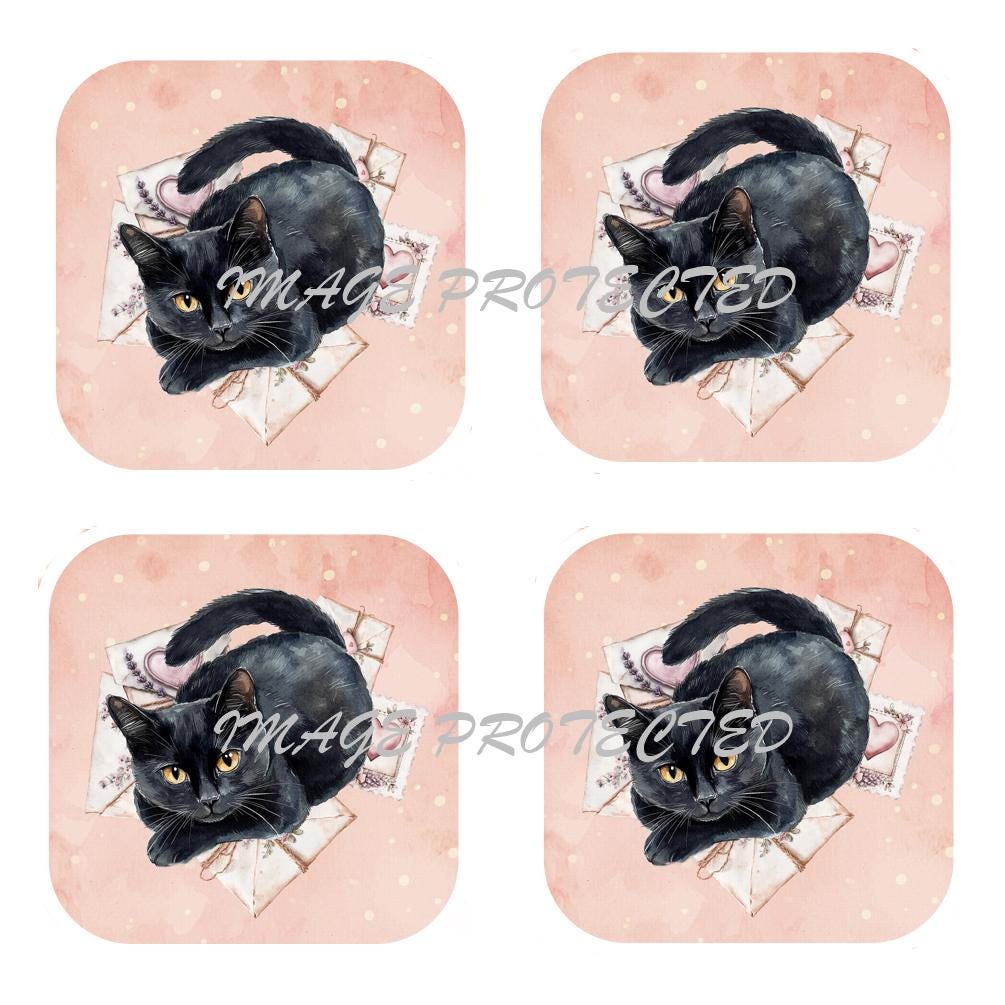 Black Cat Coasters: Cork Backed, Set of 4