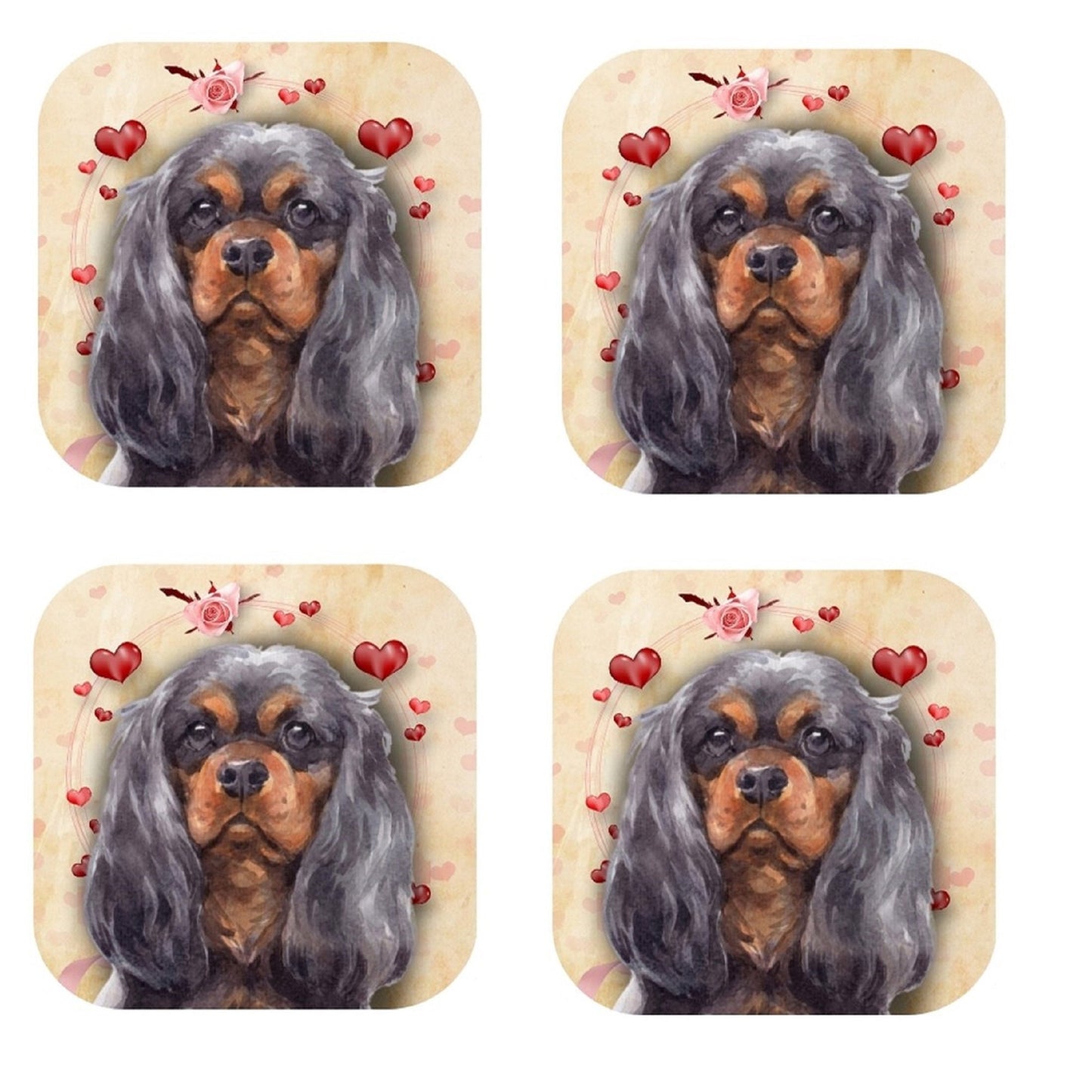 Cavalier King Charles Spaniel Coasters: Handmade Cork-Backed Set of 4