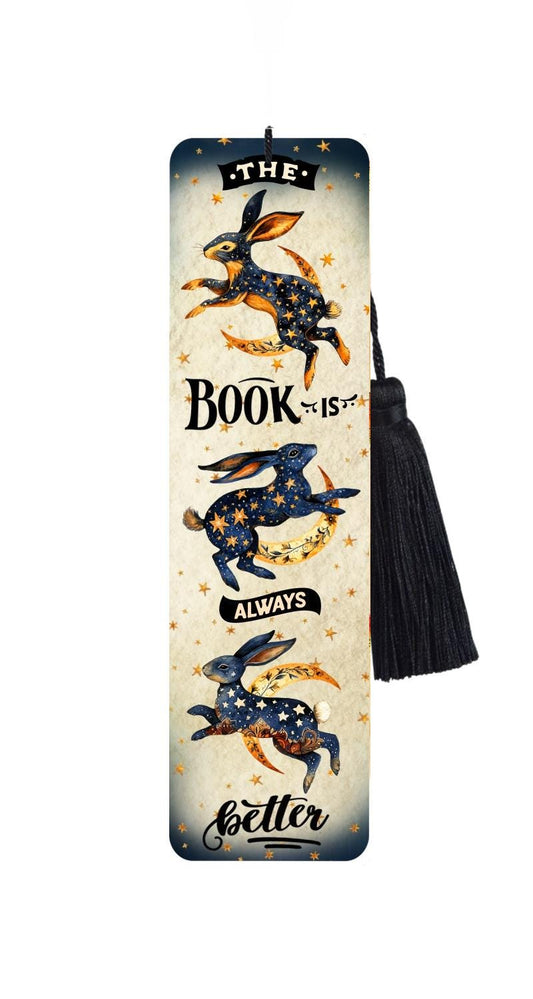 Large Metal Bookmark With Tassel - Hares & Moons - The Book Is Always Better