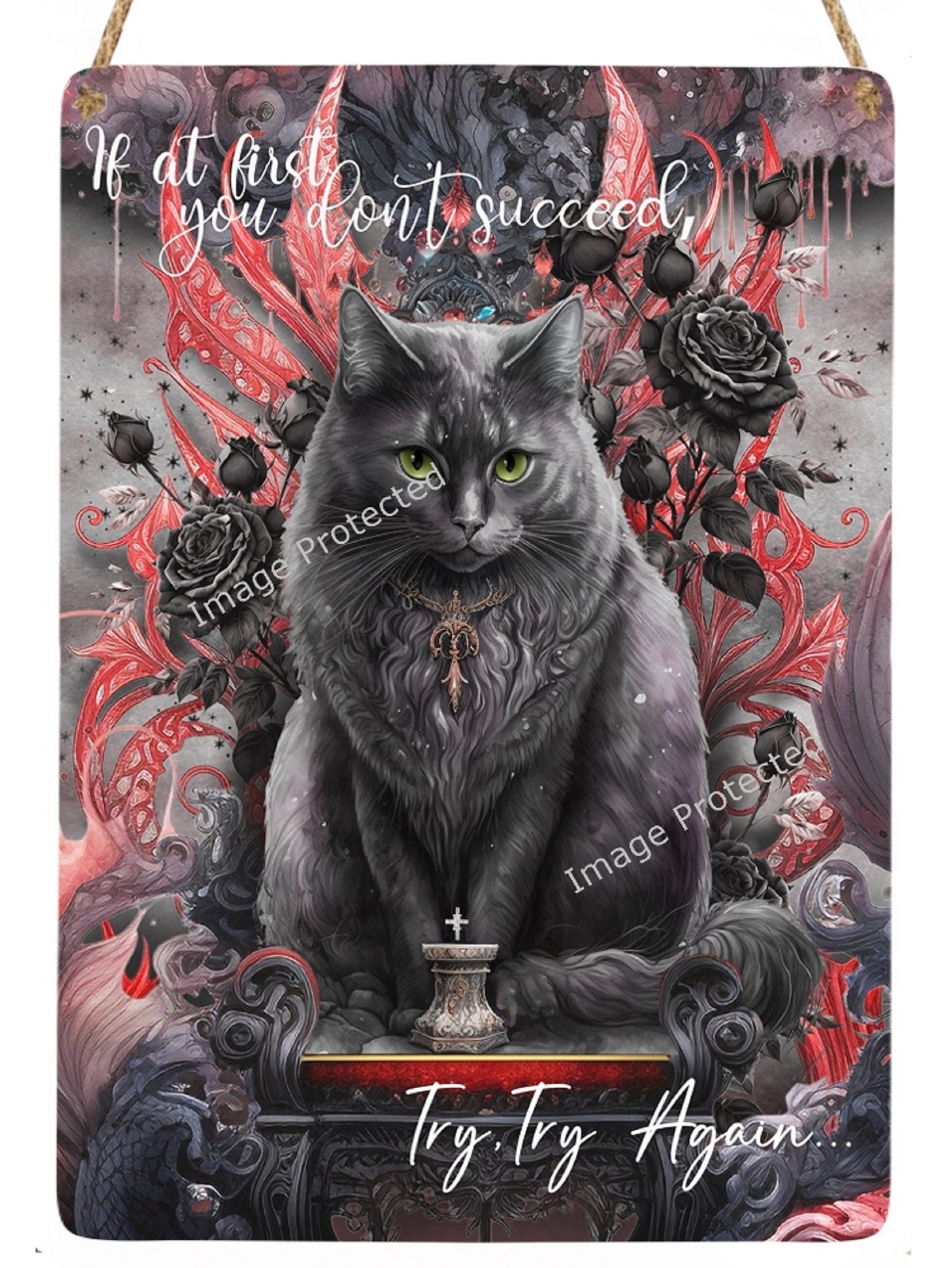 Fantasy Cat Art Sign: Motivational King Cat Hanging Metal Decor